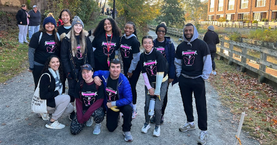 Maternal and Child Health Student Organization members group photo at the Friends in Pink 5K Breast Cancer Awareness Walk